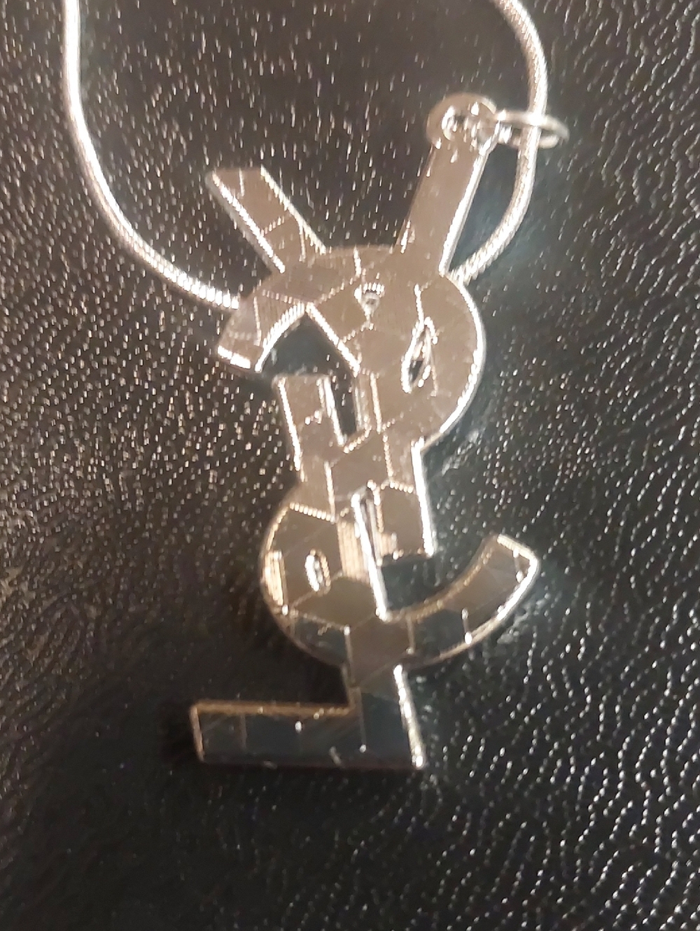 Yves Saint Laurent Crystal Charm Sterling Silver Logo Pendant Necklace - Picture 3 of 3